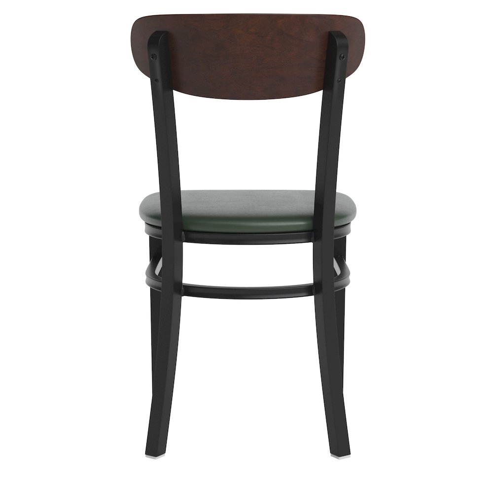 Dining Chair, Wooden Boomerang Back, and Green Vinyl Seat