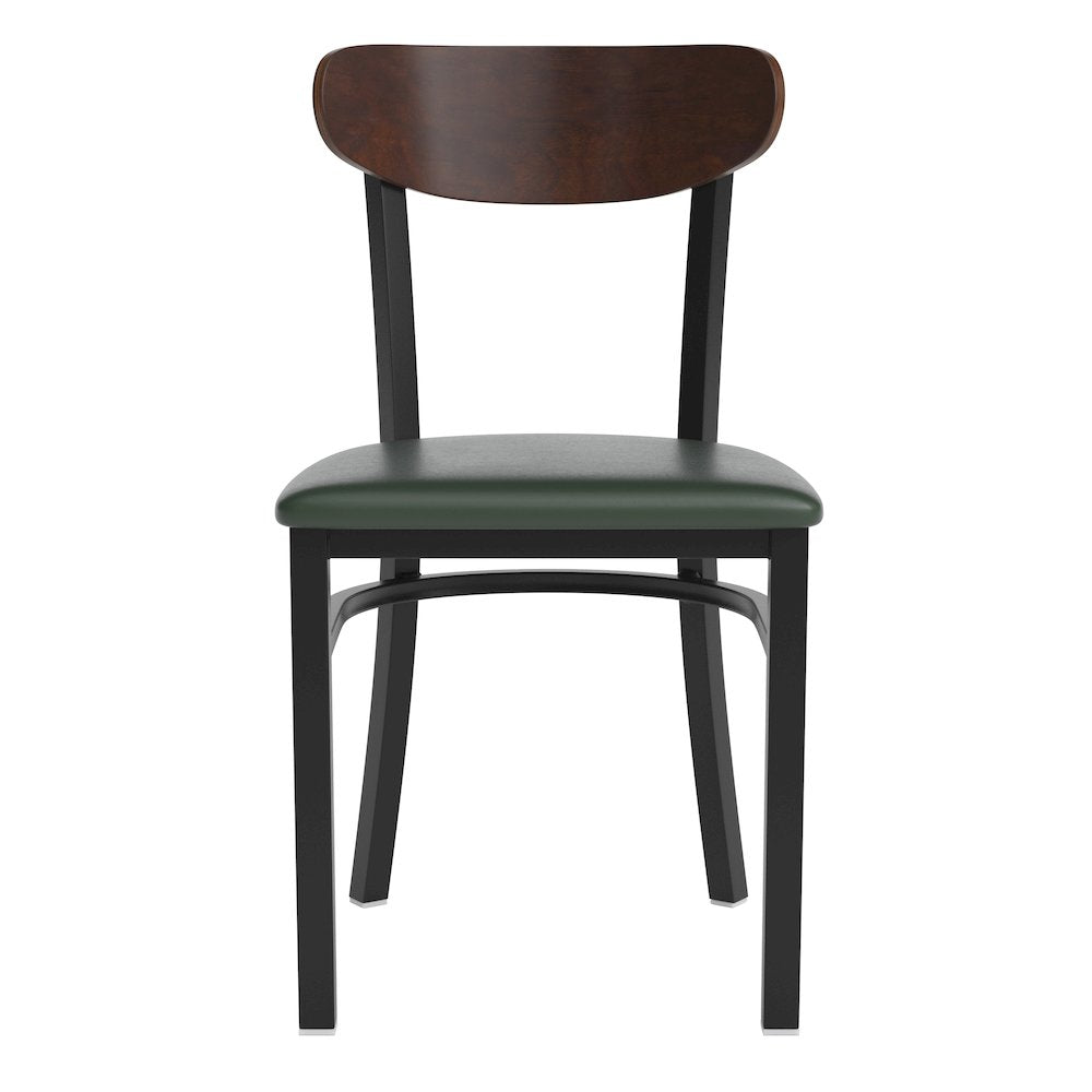 Dining Chair, Wooden Boomerang Back, and Green Vinyl Seat