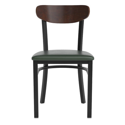 Dining Chair, Wooden Boomerang Back, and Green Vinyl Seat
