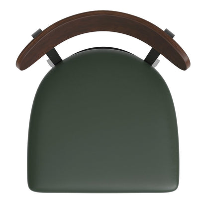 Dining Chair, Wooden Boomerang Back, and Green Vinyl Seat