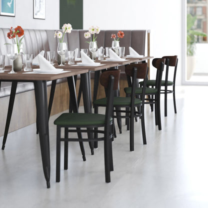 Dining Chair, Wooden Boomerang Back, and Green Vinyl Seat