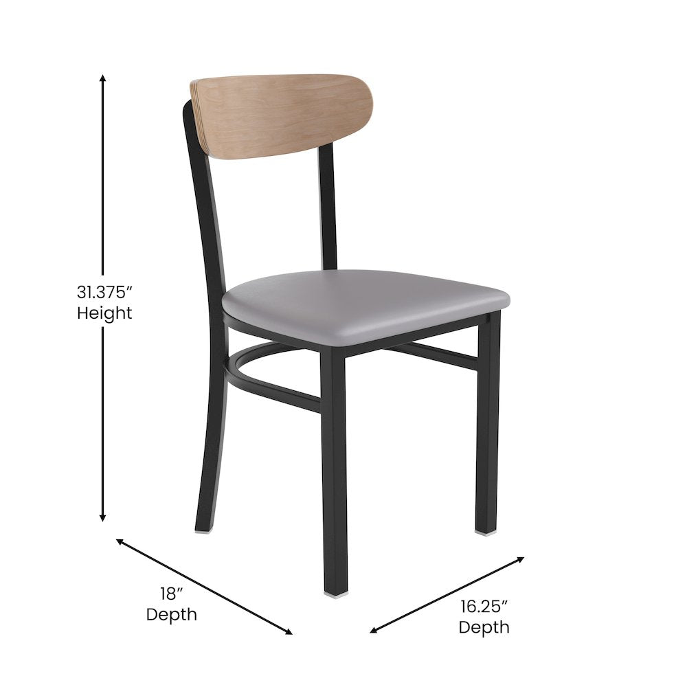 Commercial Dining Chair with Vinyl Upholstered Seat and Wood Boomerang Back
