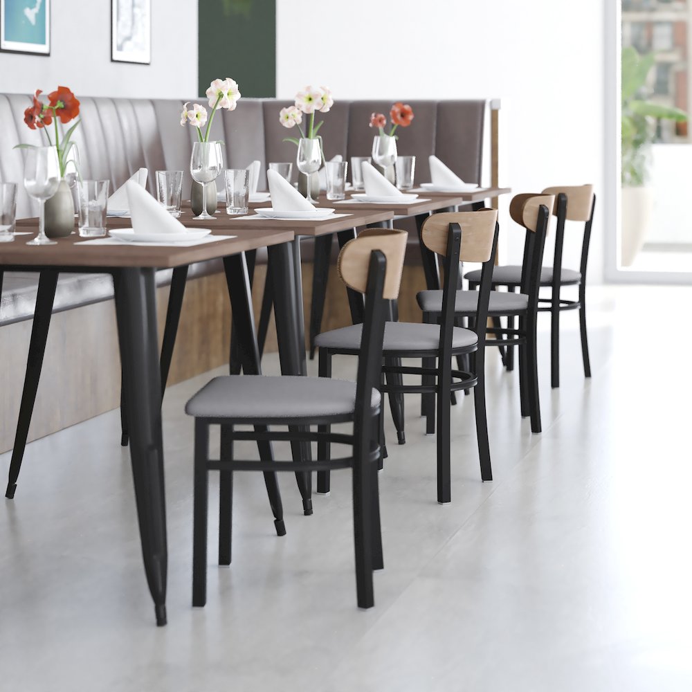 Commercial Dining Chair with Vinyl Upholstered Seat and Wood Boomerang Back