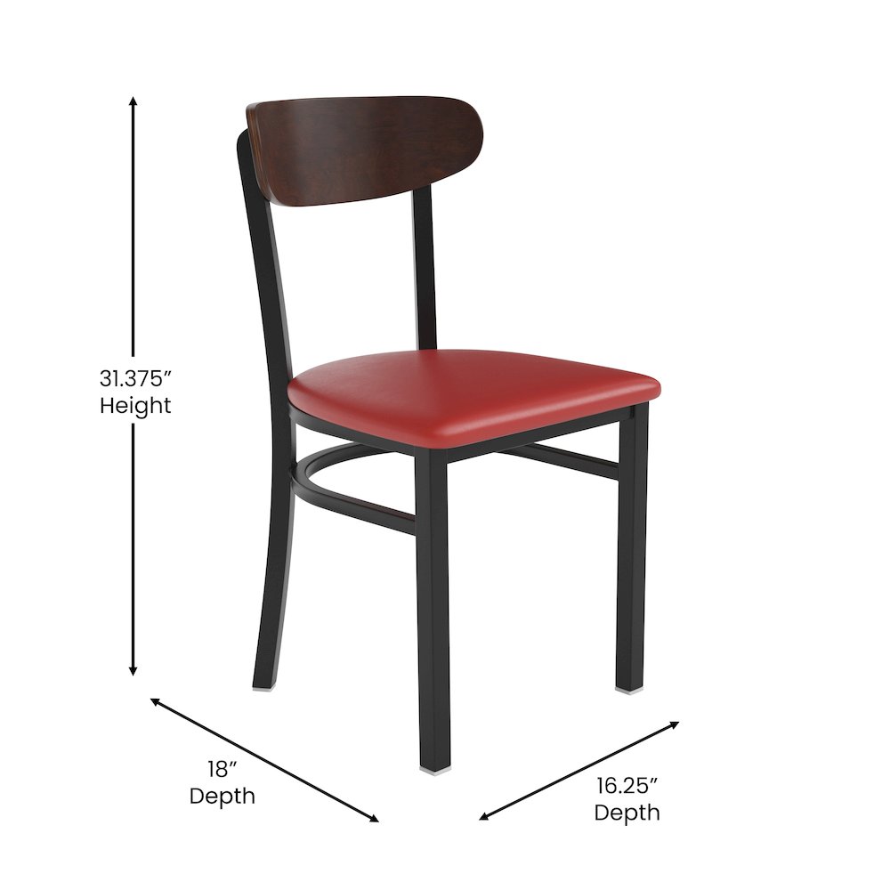 Dining Chair, Wooden Boomerang Back, and Red Vinyl Seat