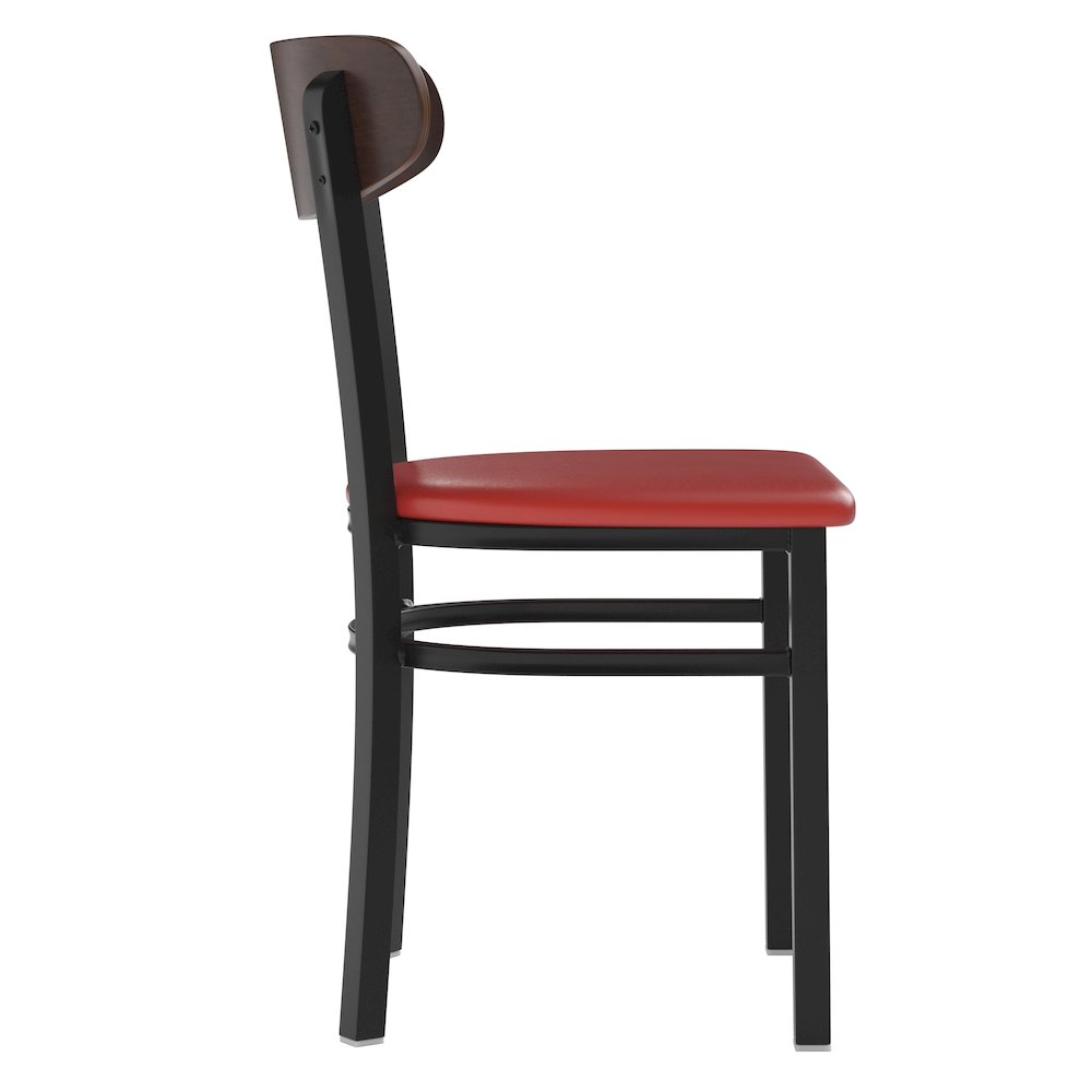 Dining Chair, Wooden Boomerang Back, and Red Vinyl Seat