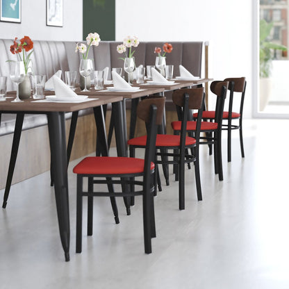 Dining Chair, Wooden Boomerang Back, and Red Vinyl Seat