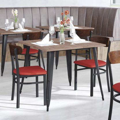 Dining Chair, Wooden Boomerang Back, and Red Vinyl Seat