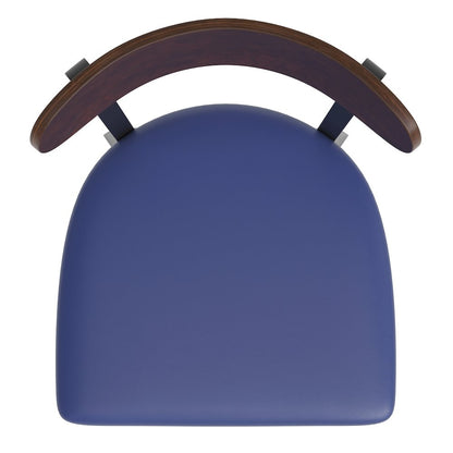 Barstool, Wooden Boomerang Back, and Blue Vinyl Seat