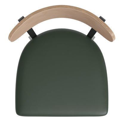 Barstool, Natural Birch Finish Wooden Boomerang Back, and Green Vinyl Seat