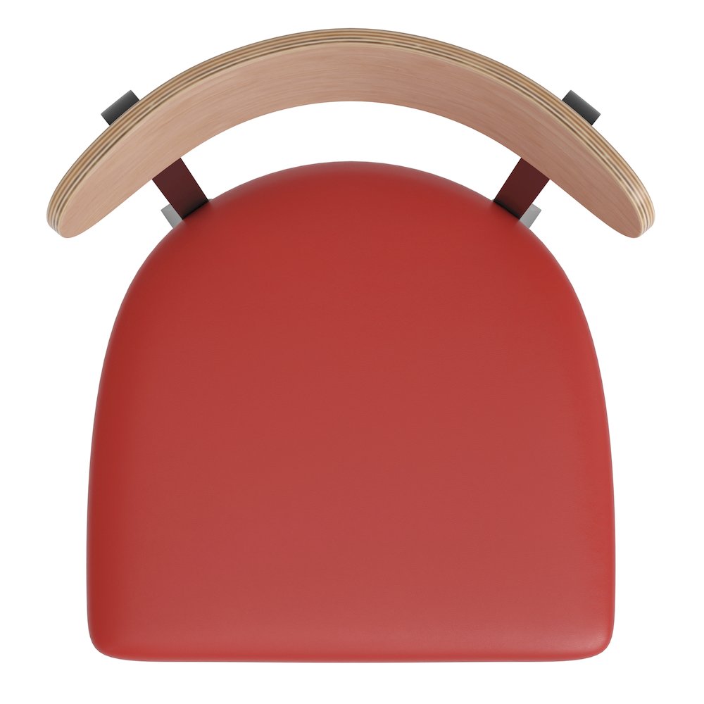 Barstool, Natural Birch Finish Wooden Boomerang Back, and Red Vinyl Seat