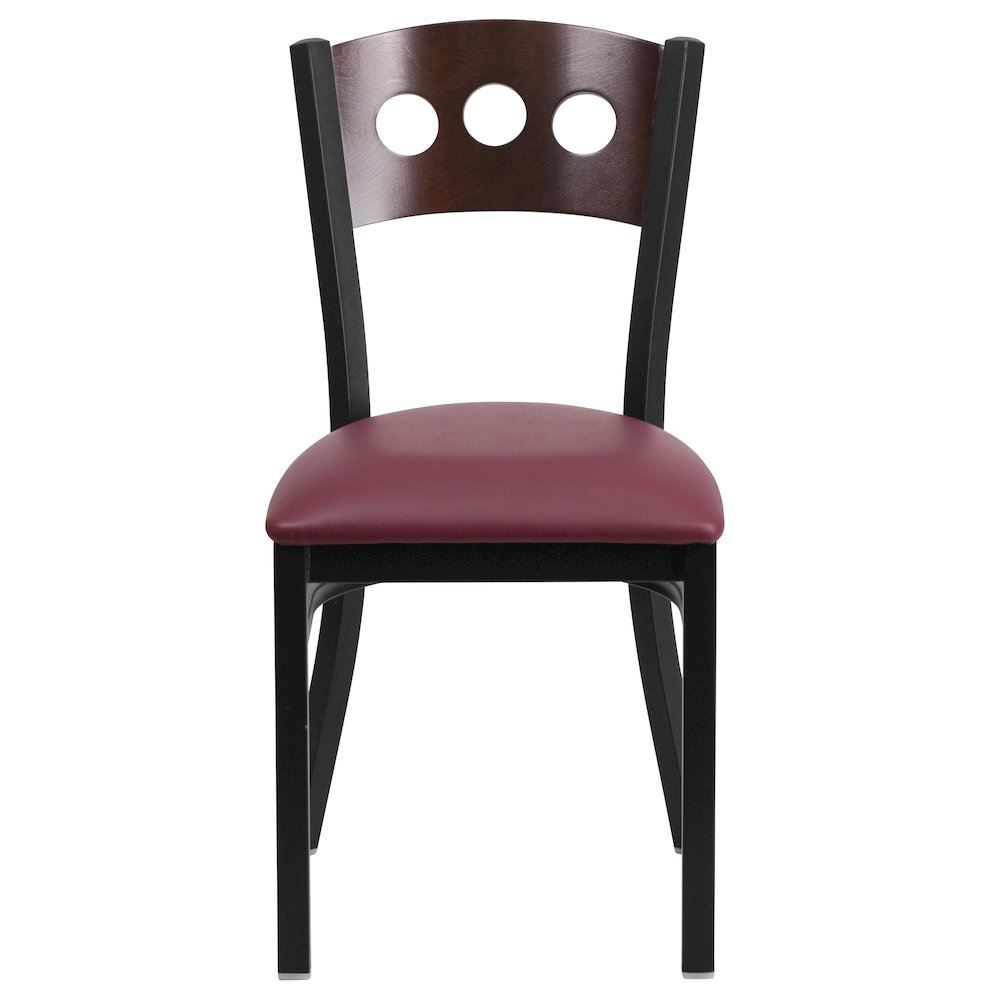 Black 3 Circle Back Metal Restaurant Chair - Walnut Wood Back