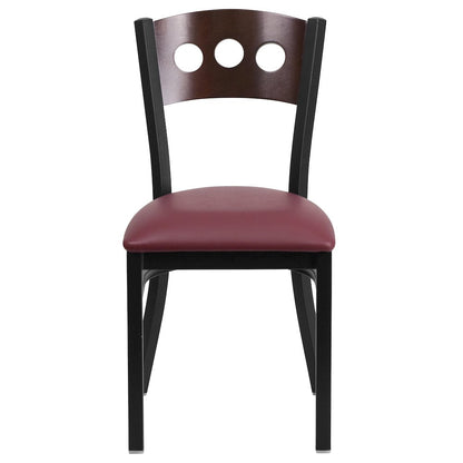 Black 3 Circle Back Metal Restaurant Chair - Walnut Wood Back