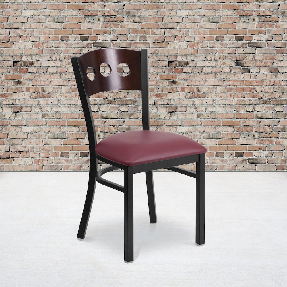 Black 3 Circle Back Metal Restaurant Chair - Walnut Wood Back