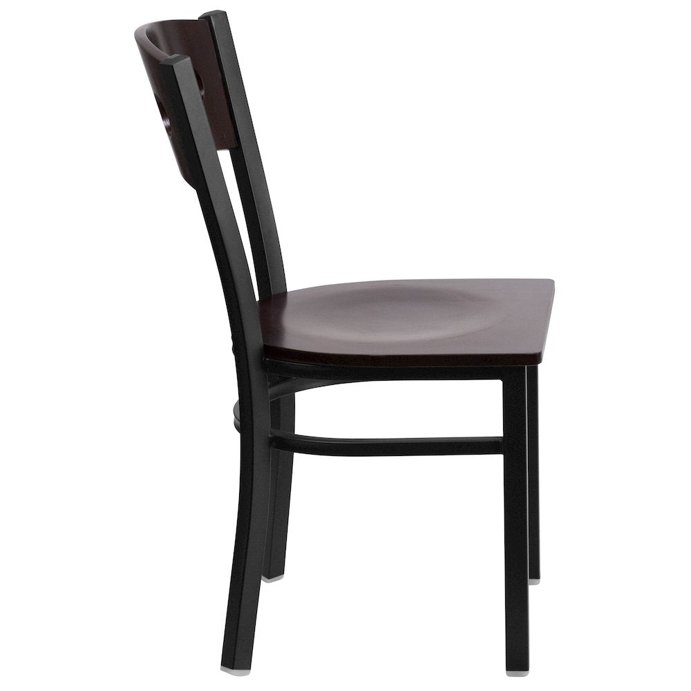 Black 3 Circle Back Metal Restaurant Chair - Walnut Wood Back & Seat