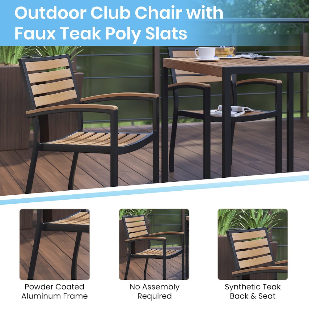 5 Piece Patio Table Set with 2 Stackable Chairs, 35" Table, Tan Umbrella, Base