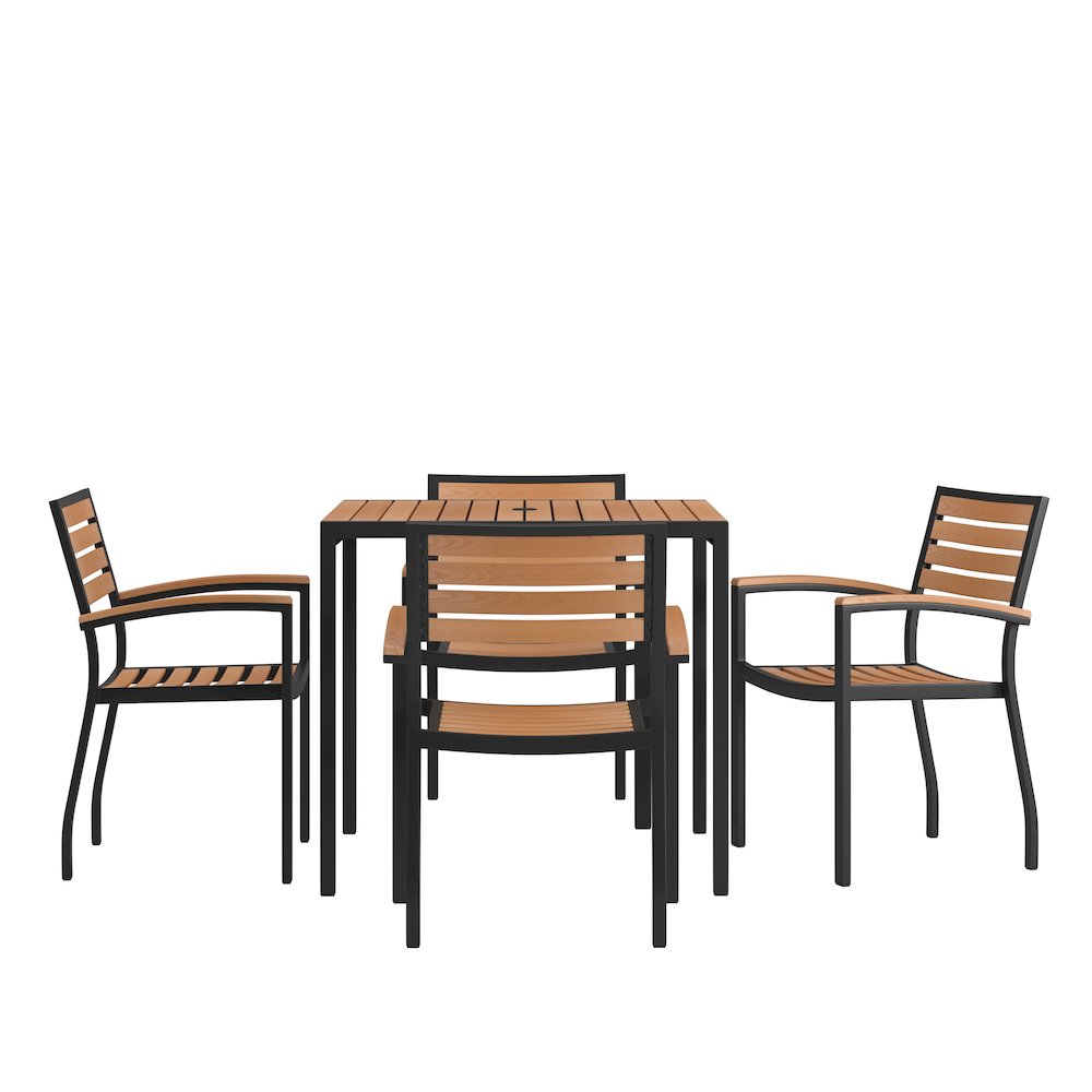 5 Piece Dining Table Set - Poly Slats - 35" Table - 4 Club Chairs