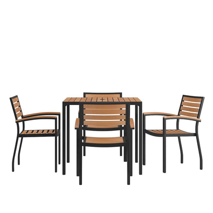 5 Piece Dining Table Set - Poly Slats - 35" Table - 4 Club Chairs