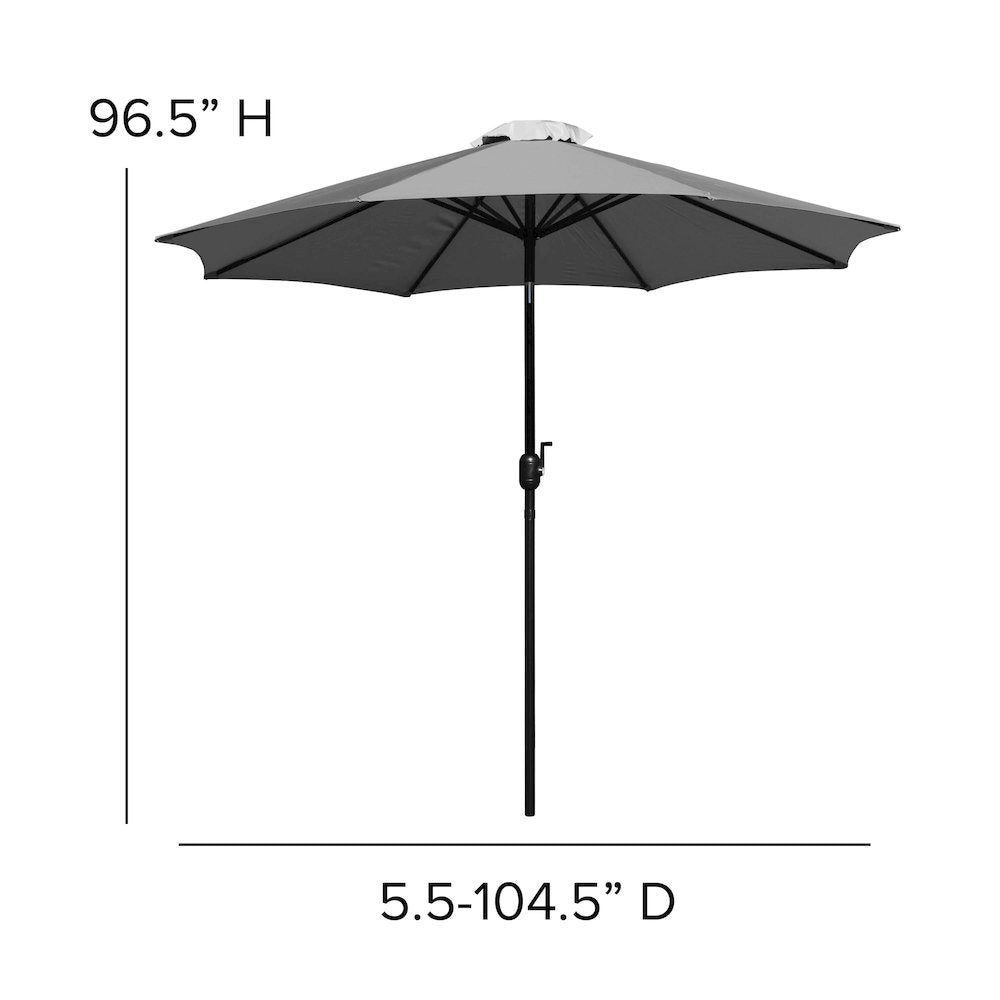 7 Piece Patio Table Set with 4 Stackable Chairs, 35" Table, Gray Umbrella, Base