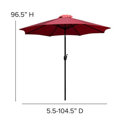 7 Piece Patio Table Set with 4 Stackable Chairs, 35" Table, Red Umbrella, Base