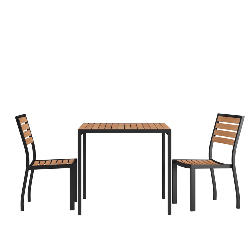 3 Piece Patio Table Set - Poly Slats - 35" Table with 2 Stackable Chairs