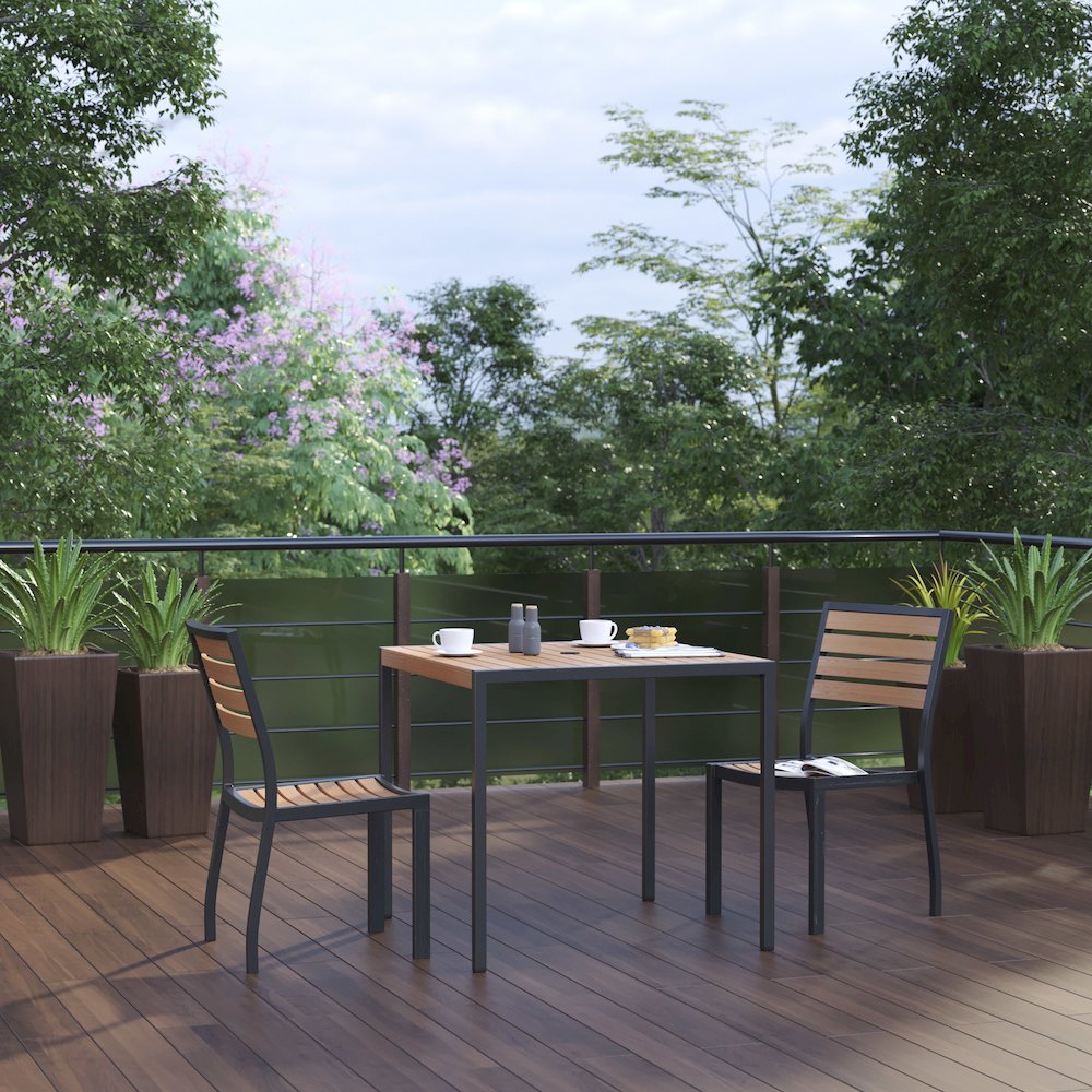 3 Piece Patio Table Set - Poly Slats - 35" Table with 2 Stackable Chairs