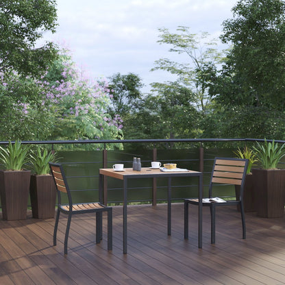 3 Piece Patio Table Set - Poly Slats - 35" Table with 2 Stackable Chairs