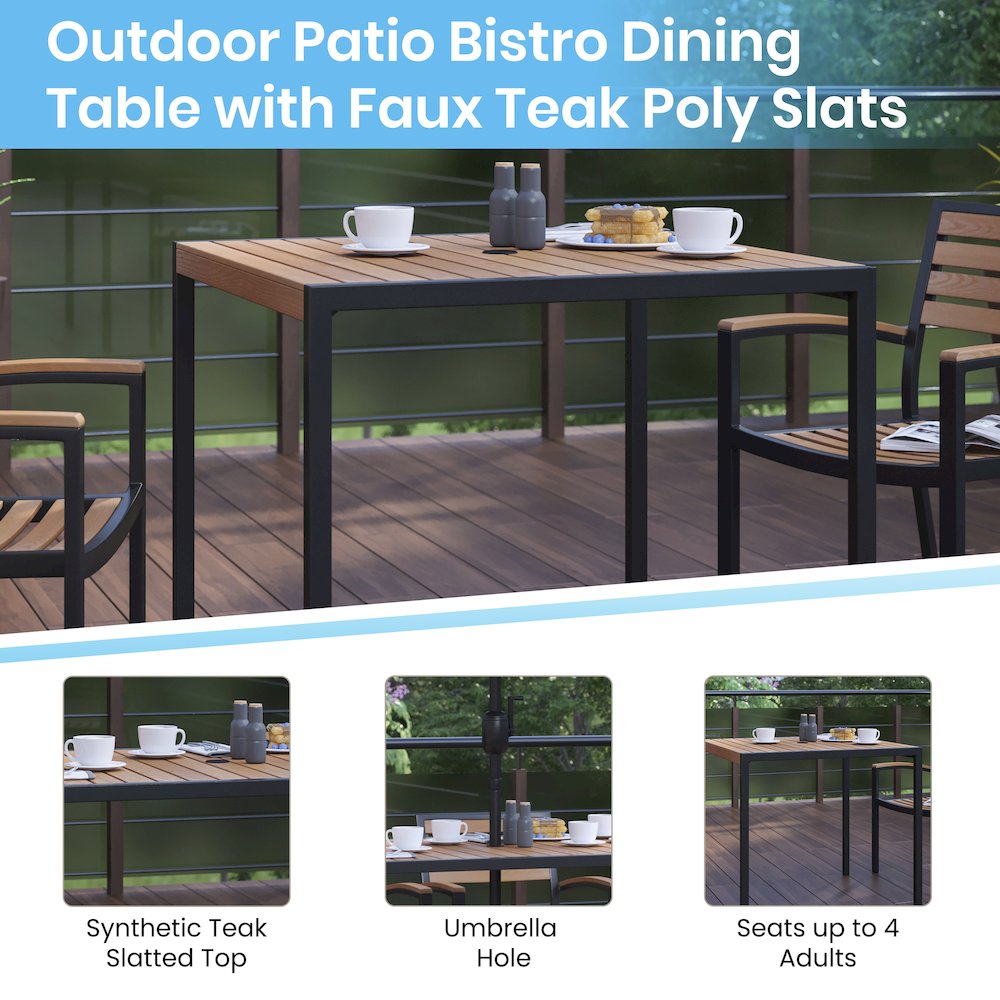 5 Piece Patio Set - 2 Stacking Chairs, 35" Table, Tan Umbrella, Base