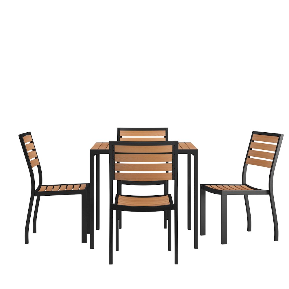 5 Piece Patio Table Set - Poly Slats - 35" Table with 4 Stackable Chairs