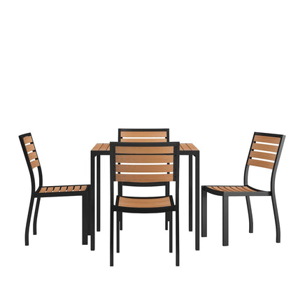 5 Piece Patio Table Set - Poly Slats - 35" Table with 4 Stackable Chairs