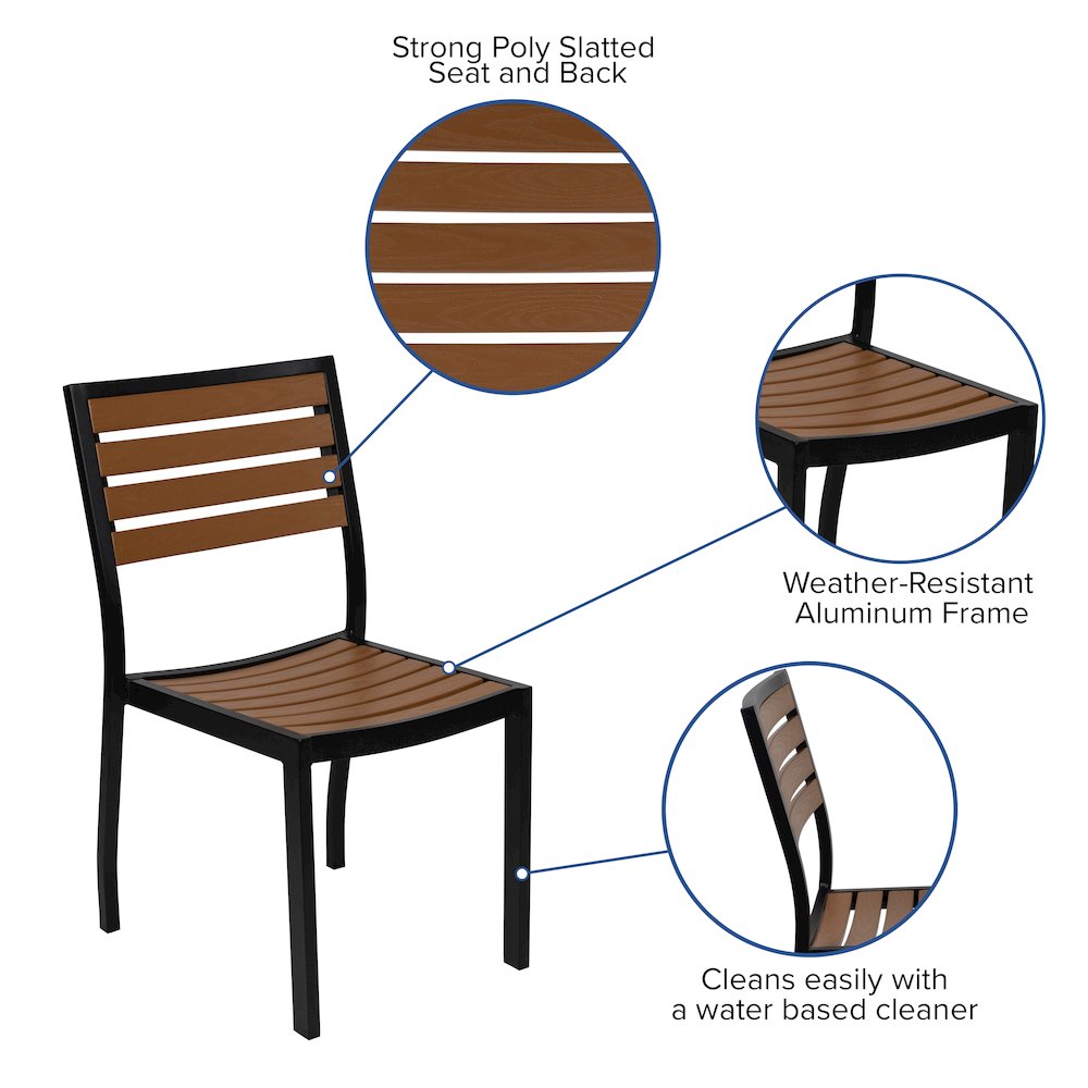 5 Piece Patio Table Set - Poly Slats - 35" Table with 4 Stackable Chairs