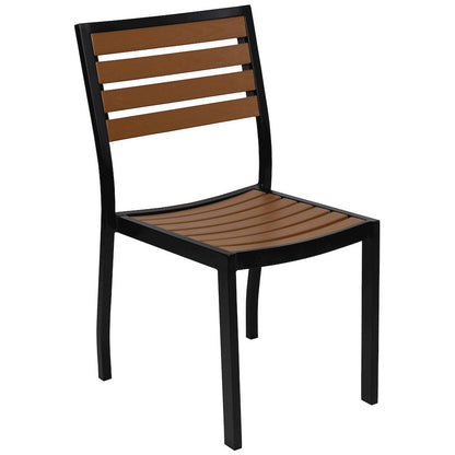 5 Piece Patio Table Set - Poly Slats - 35" Table with 4 Stackable Chairs