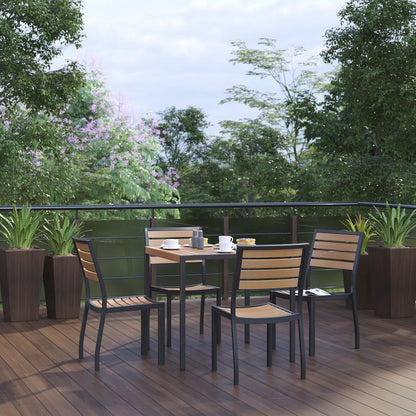 5 Piece Patio Table Set - Poly Slats - 35" Table with 4 Stackable Chairs