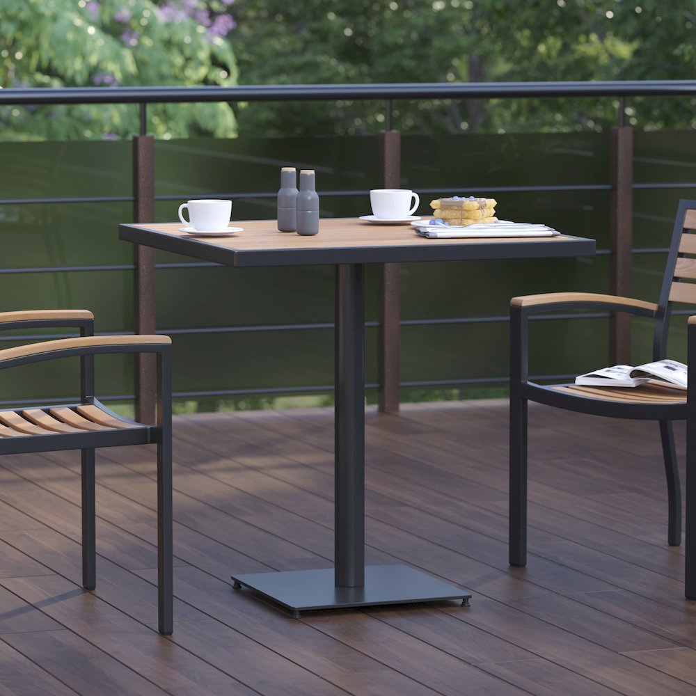 Outdoor Patio Bistro Dining Table with Faux Teak Poly Slats, 30" Square