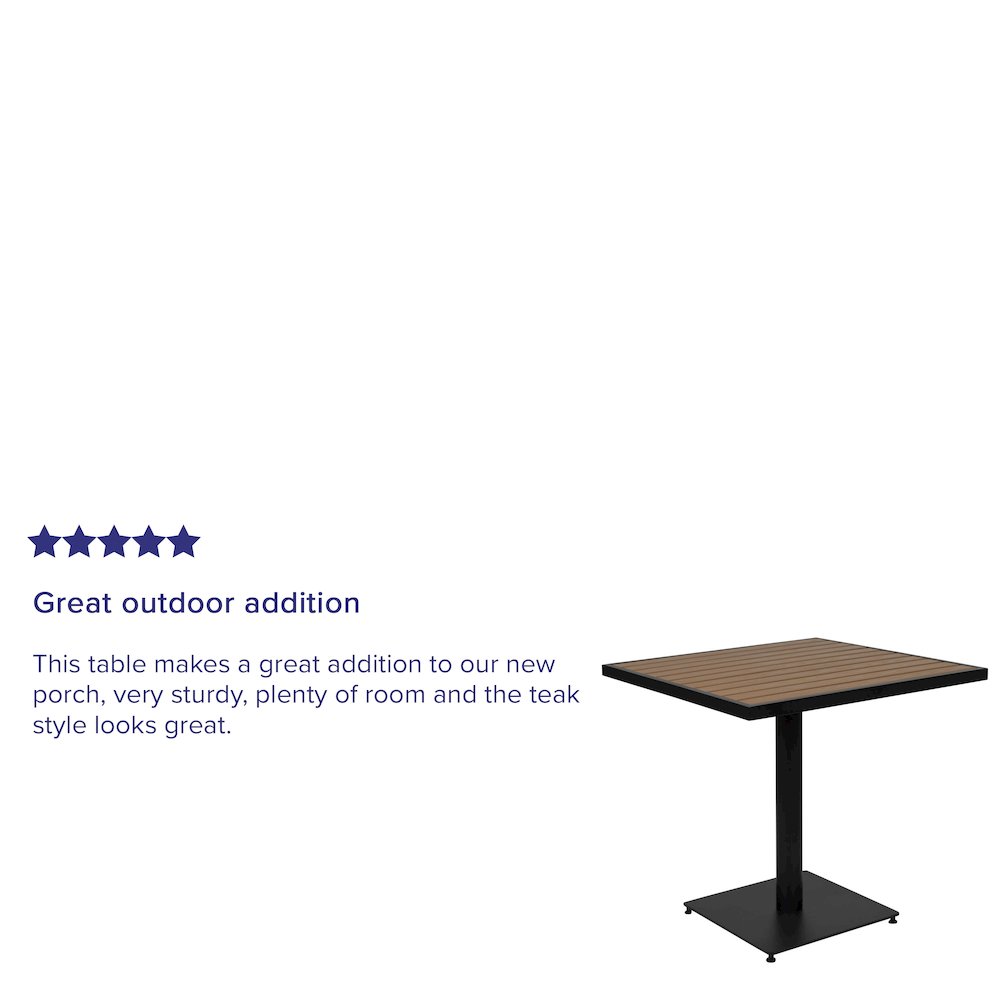 Outdoor Patio Bistro Dining Table with Faux Teak Poly Slats, 30" Square
