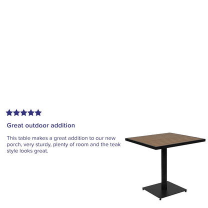 Outdoor Patio Bistro Dining Table with Faux Teak Poly Slats, 30" Square