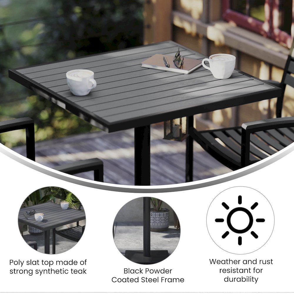 Patio Bistro Dining Table with Faux Gray Wash Teak Poly Slats, 30" Square