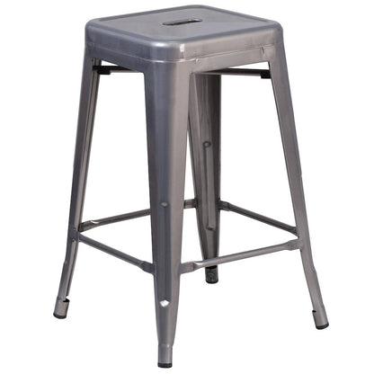 24'' High Backless Clear Coated Metal Indoor Counter Height Stool with Seat