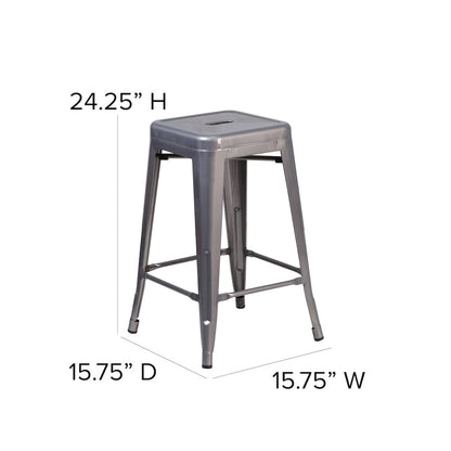 24'' High Backless Clear Coated Metal Indoor Counter Height Stool with Seat