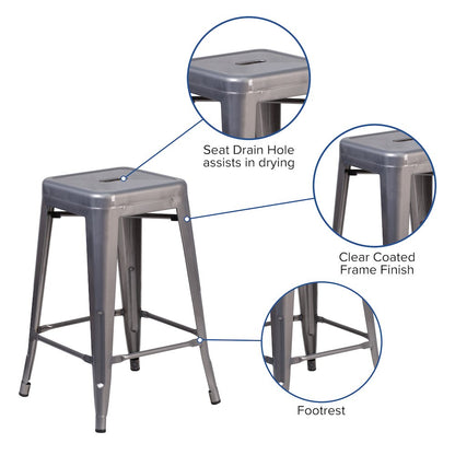 24'' High Backless Clear Coated Metal Indoor Counter Height Stool with Seat