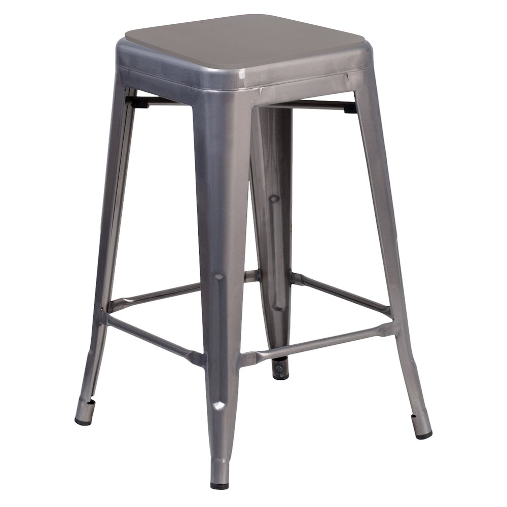 24" Silver Antique Finish with Clear Coat Metal Backless Counter Height Stool