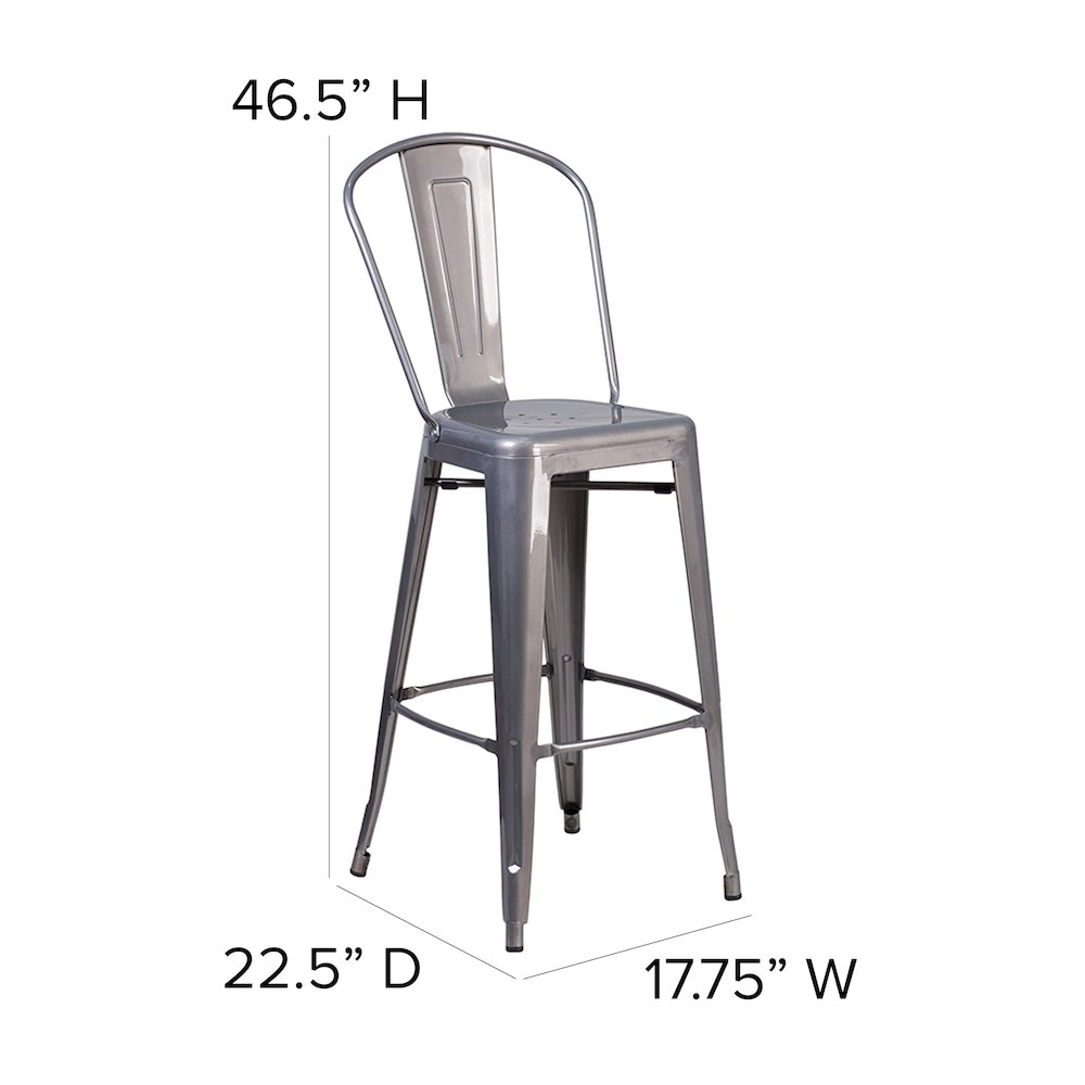 30'' High Clear Coated Indoor Barstool with Back and Black Poly Resin Wood Seat