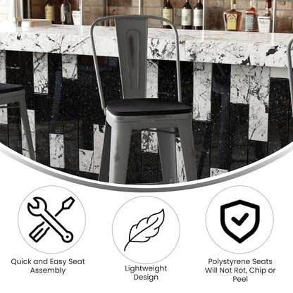 30'' High Clear Coated Indoor Barstool with Back and Black Poly Resin Wood Seat