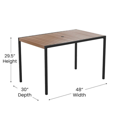 3 Piece Patio Table Set - 30" x 48" Patio Table with Red Umbrella and Base
