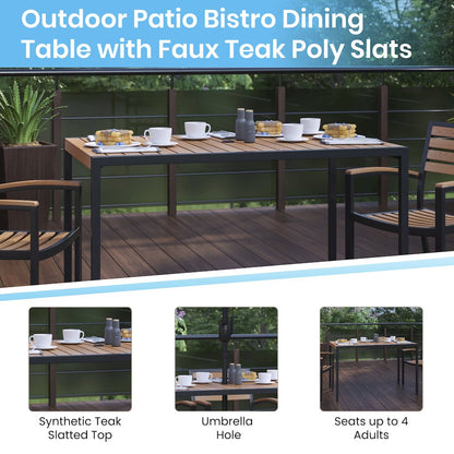 3 Piece Patio Table Set - 30" x 48" Patio Table with Red Umbrella and Base