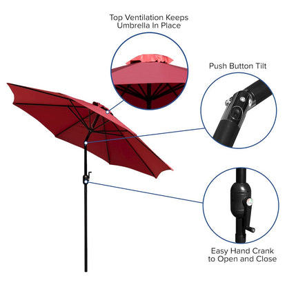3 Piece Patio Table Set - 30" x 48" Patio Table with Red Umbrella and Base