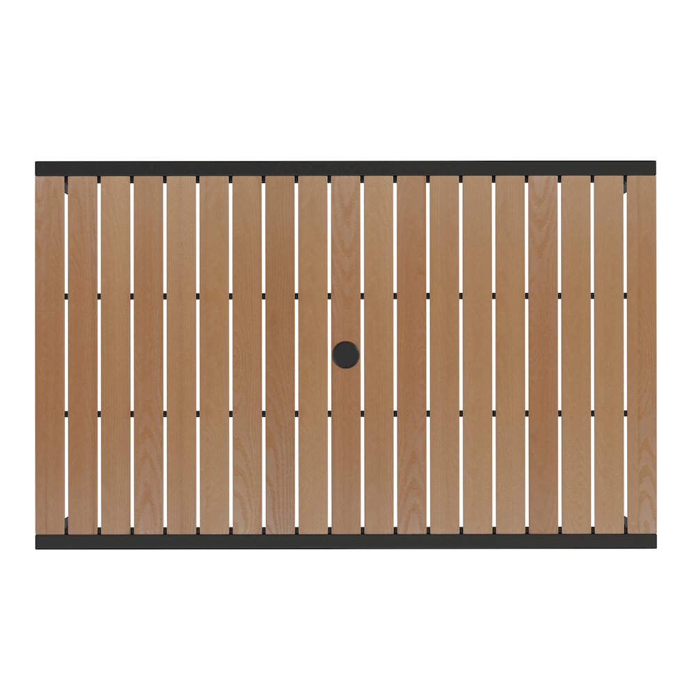 3 Piece Patio Table Set - 30" x 48" Patio Table with Red Umbrella and Base