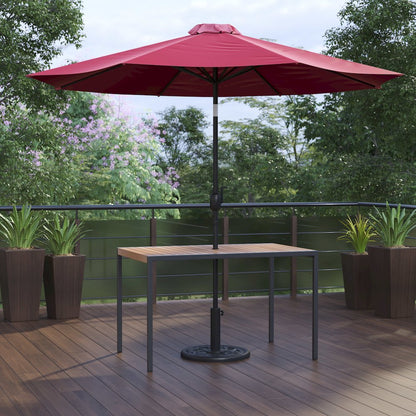 3 Piece Patio Table Set - 30" x 48" Patio Table with Red Umbrella and Base