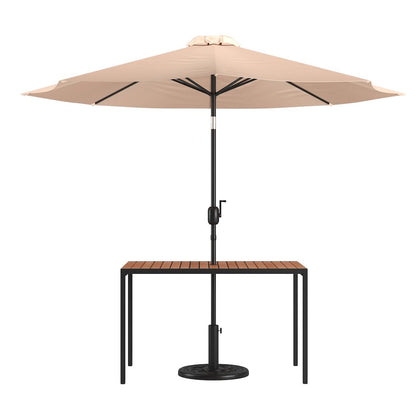 3 Piece Patio Table Set - 30" x 48" Patio Table with Tan Umbrella and Base