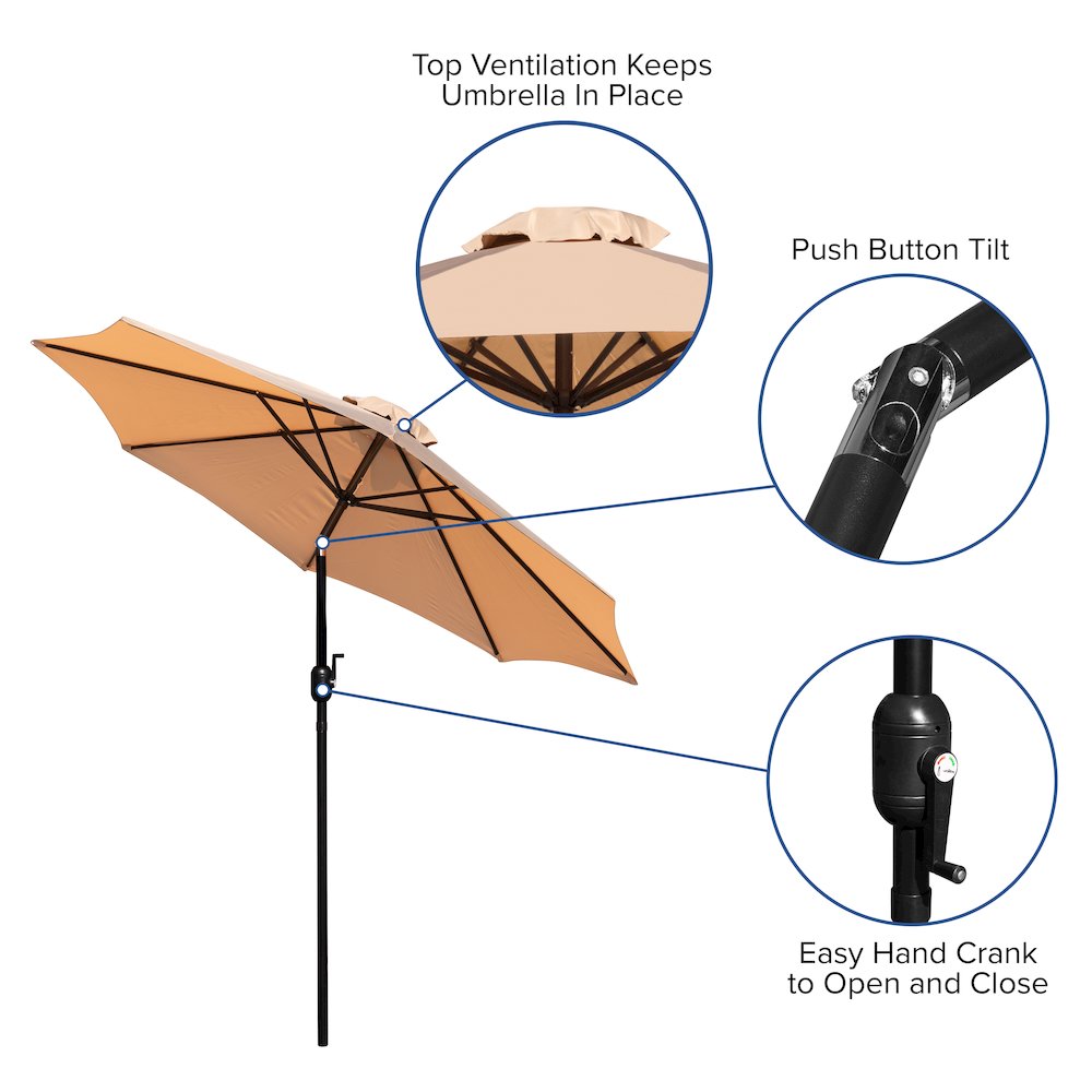 3 Piece Patio Table Set - 30" x 48" Patio Table with Tan Umbrella and Base