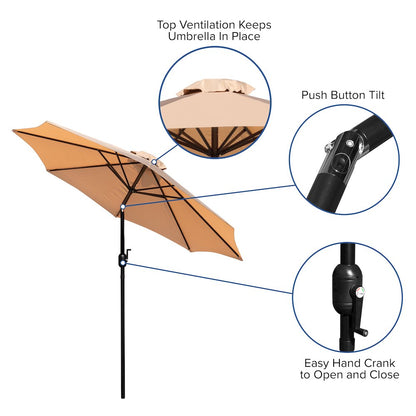 3 Piece Patio Table Set - 30" x 48" Patio Table with Tan Umbrella and Base